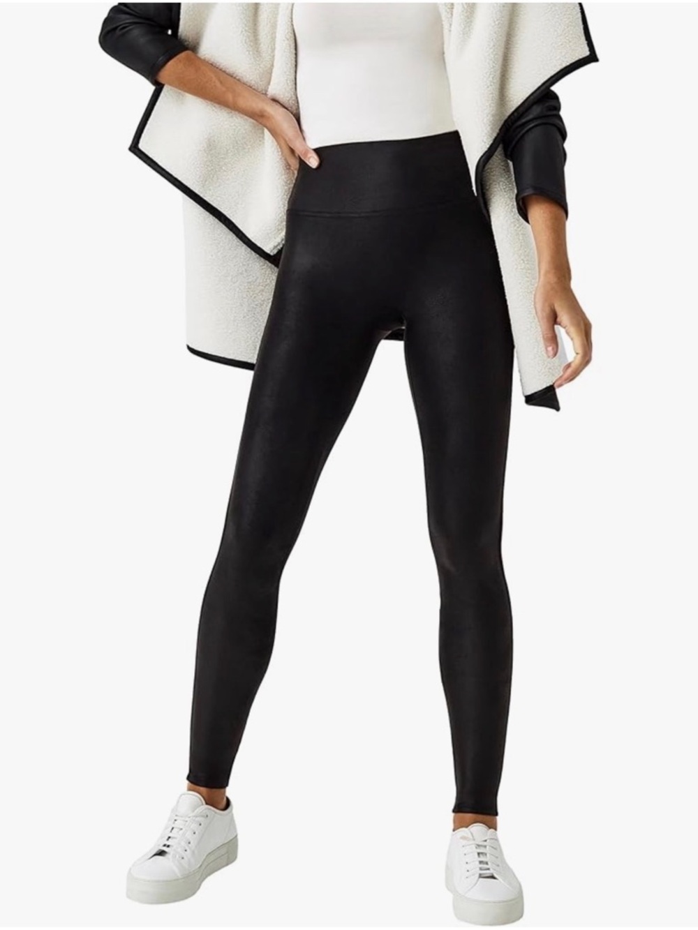 Spanx Spanxshape Black Faux Leather Fleece Lined Legging size Medium Petite NWT
